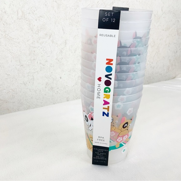 Novogratz 12 Surfing Boston Terrier Plastic Cups Tumblers Dogs Summer Hawaiian - Picture 4 of 8